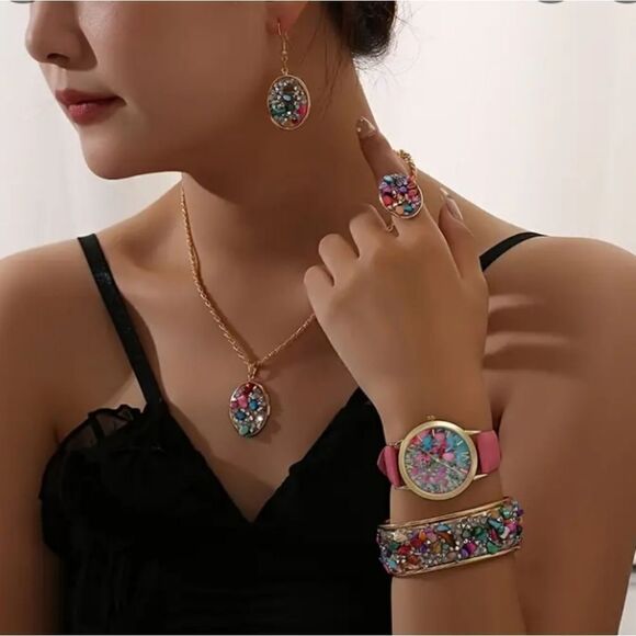 Six Piece Color Block Jewelry & Watch Set  - Picture 3 of 6